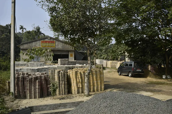 Precast concrete interlocking paver block installation on site in West Bengal