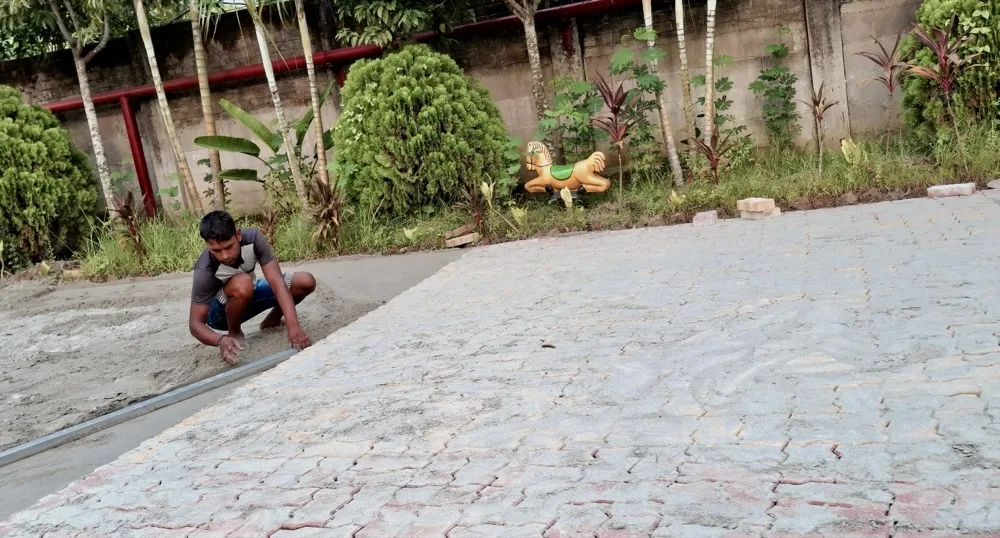 Heavy-duty industrial interlocking paver block site installation in West Bengal